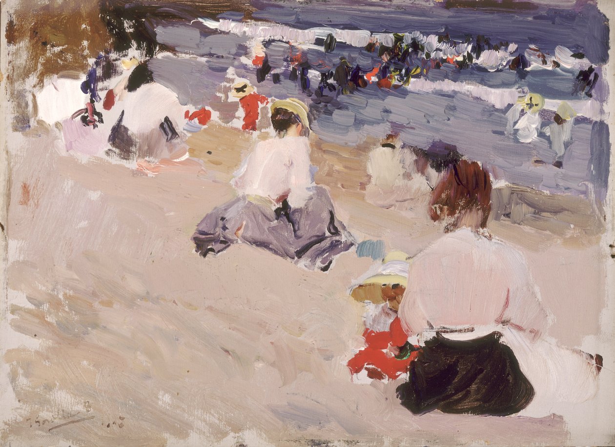 Människor som sitter på stranden av Joaquín Sorolla