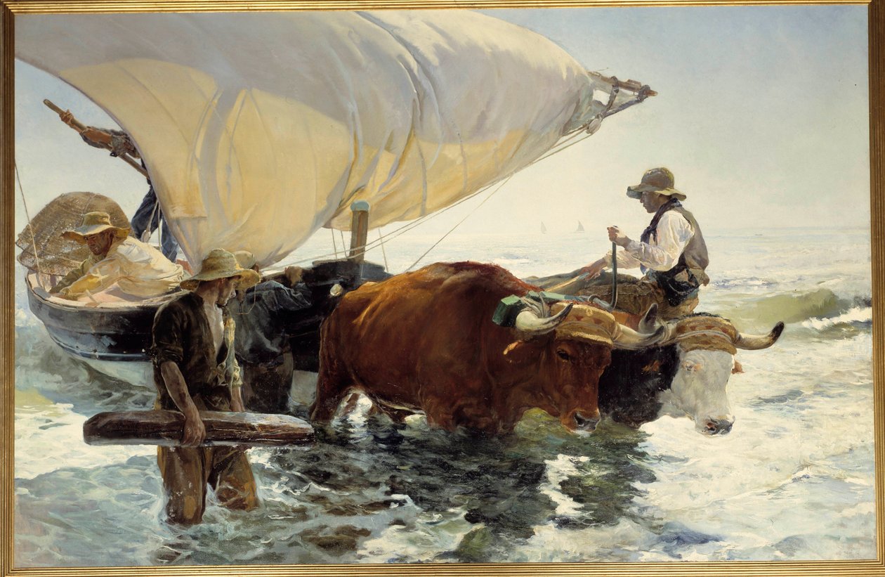 Återkomst från fiske, bogsering av båten Målning av Joaquin Sorolla y Bastida (1863-1923) Sön. 2,6x3,2 m. 1800-talets Paris, musee d