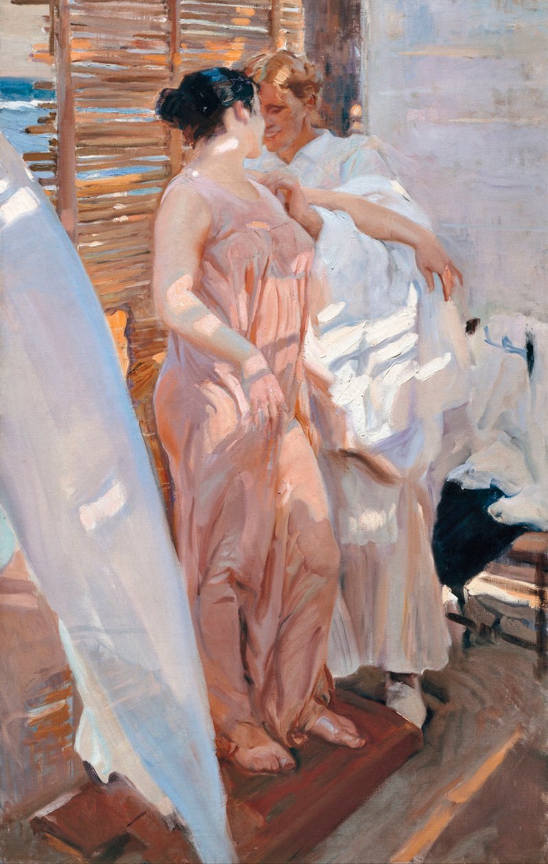 Den rosa dräkten, efter badet av Joaquin Sorolla y Bastida