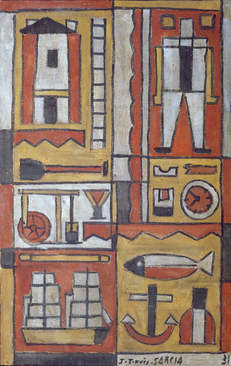 Constructive (tempera på duk) av Joaquin Torres Garcia