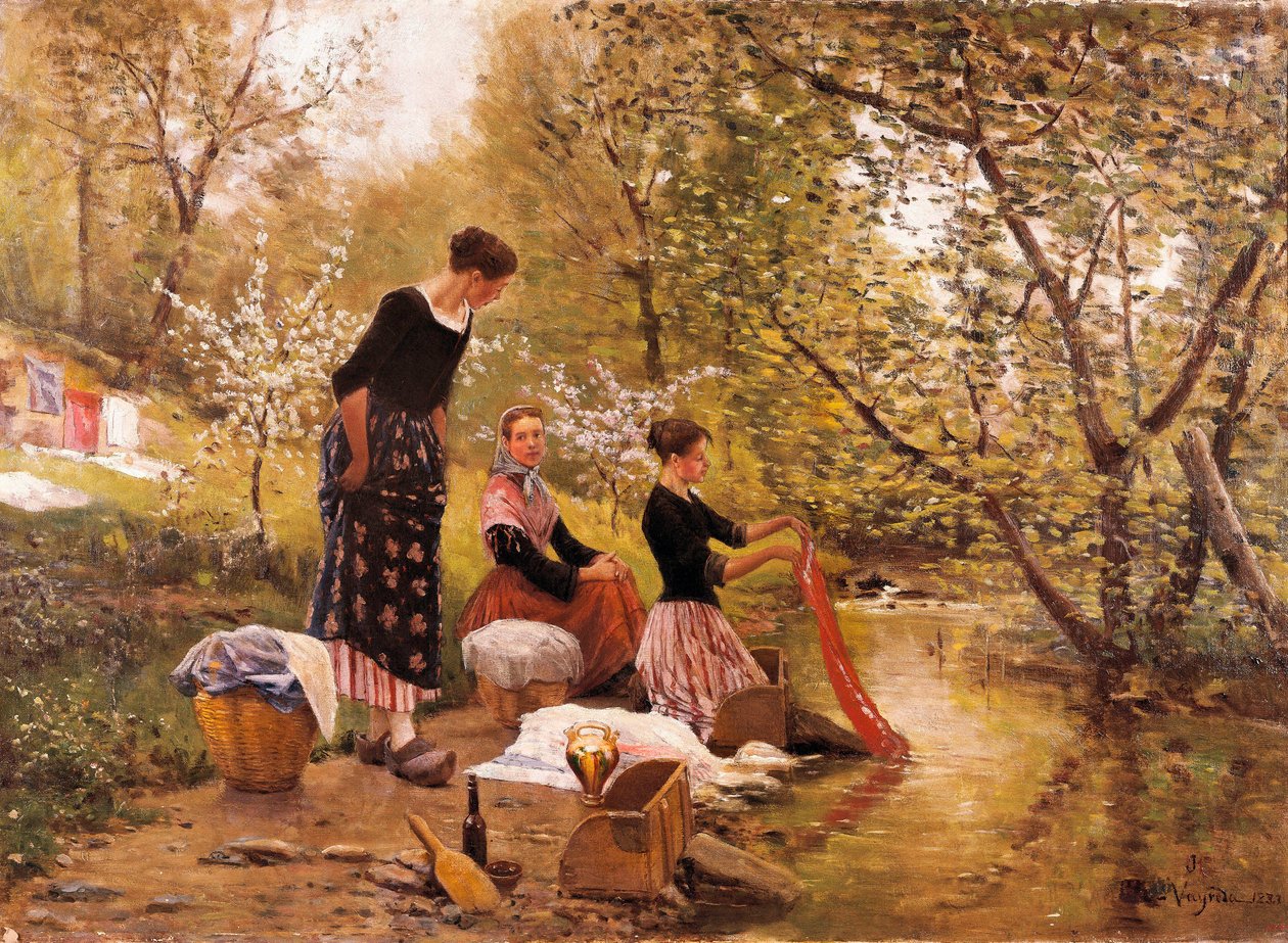 "The Washerwomen" målning av Joaquim Vayreda i Vila (1843-1894). 1883 av Joaquin Vayreda