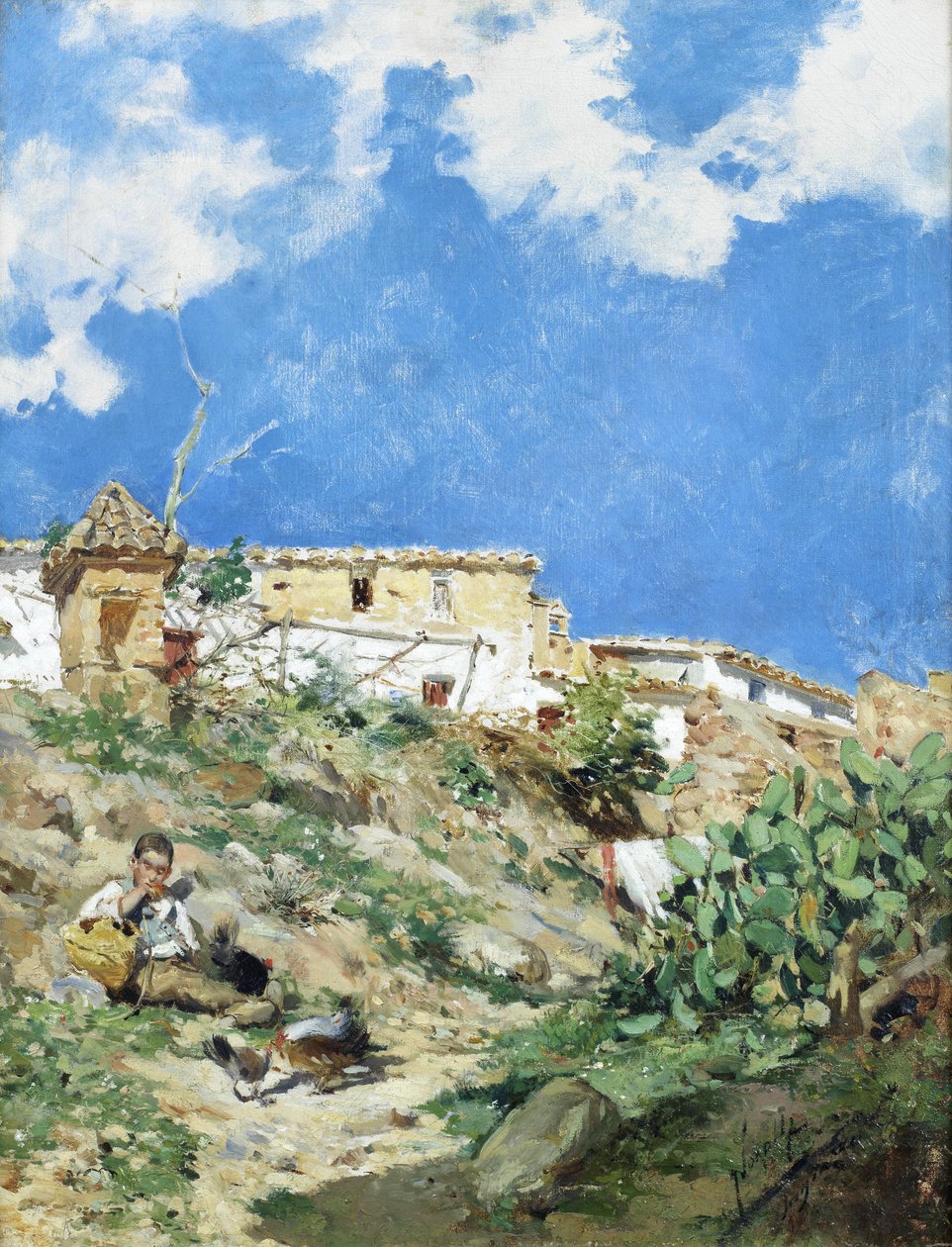 A landscape with figure in Sagunto Valencia av Joaquín Sorolla