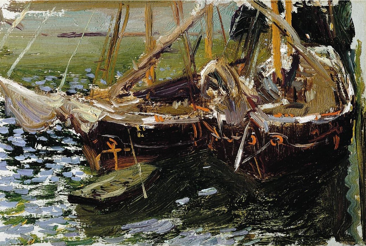 Barcas en el puerto  av Joaquín Sorolla