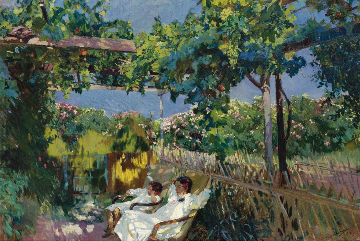 La siesta en el jardin av Joaquín Sorolla