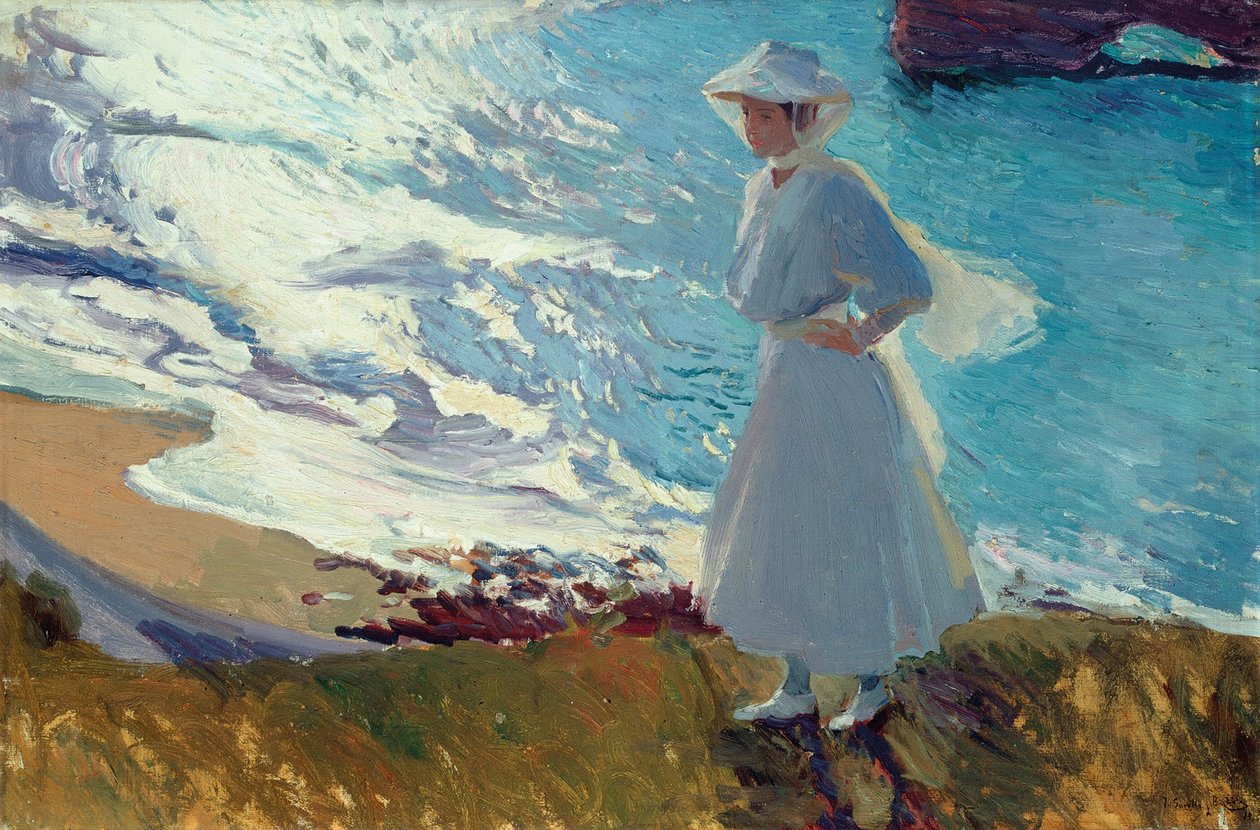 María on the Beach at Biarritz or Contre-jour av Joaquín Sorolla