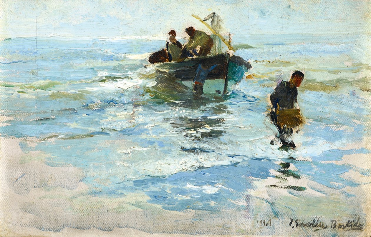 Recogiendo la Barca, Playa de Valencia  av Joaquín Sorolla
