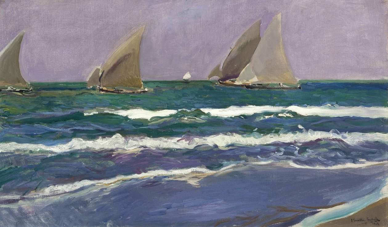Velas en el mar, Valencia  av Joaquín Sorolla