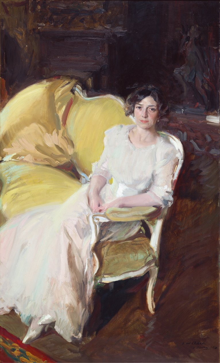 Clotilde sitter på en soffa, 1910. av Joaquín Sorolla