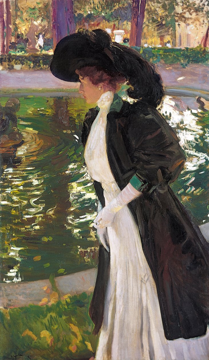 Clotilde promenerar i trädgårdarna i La Granja, 1907. av Joaquín Sorolla