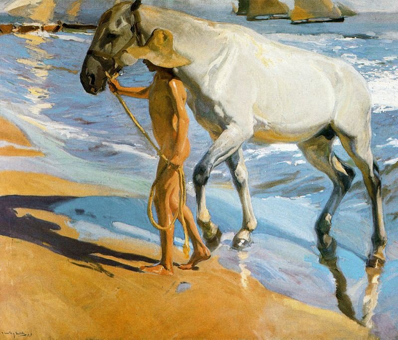  El bano del caballo av Joaquín Sorolla