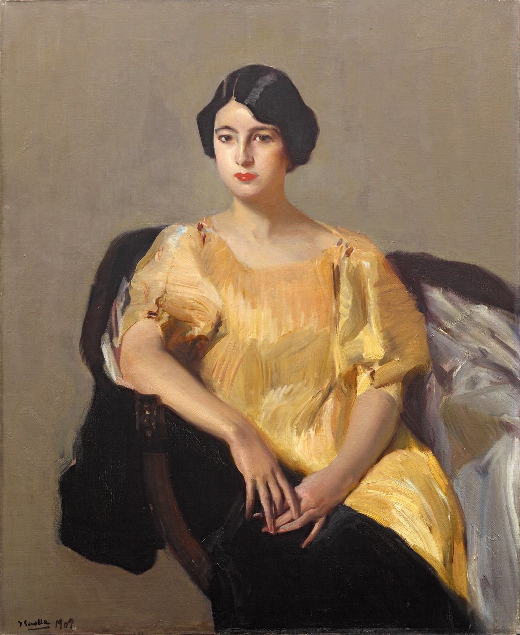 Elena i en gul mantel, 1909. av Joaquín Sorolla