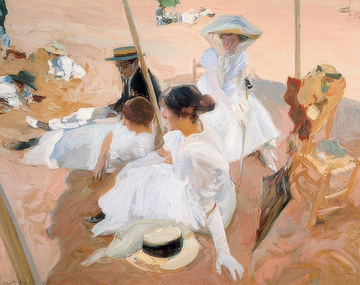 Under markisen på stranden i Zarautz. 1905 av Joaquín Sorolla