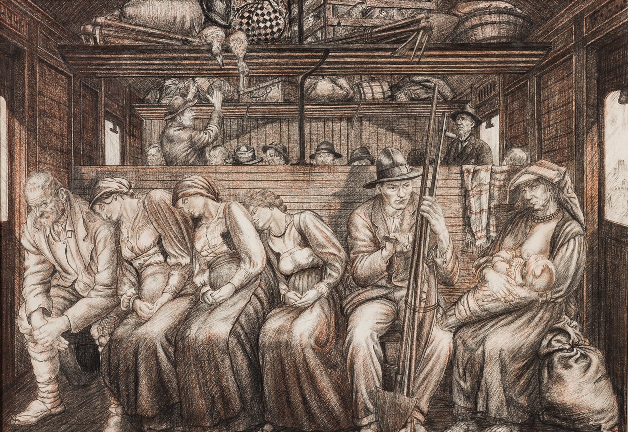 Italian Harvesters Travelling, c.1924 (penna och krita på papper) av Job Nixon