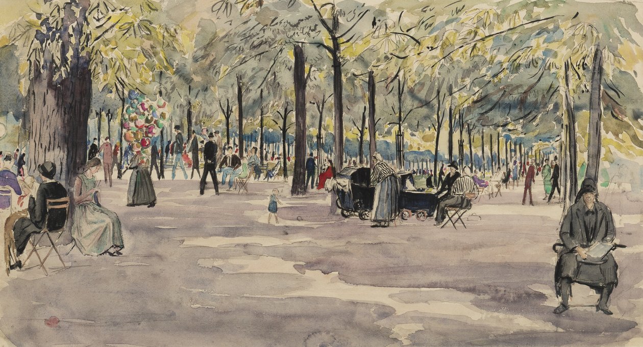 The Tuileries Gardens, Paris, ca 1925 (bläck & wc på papper) av Job Nixon