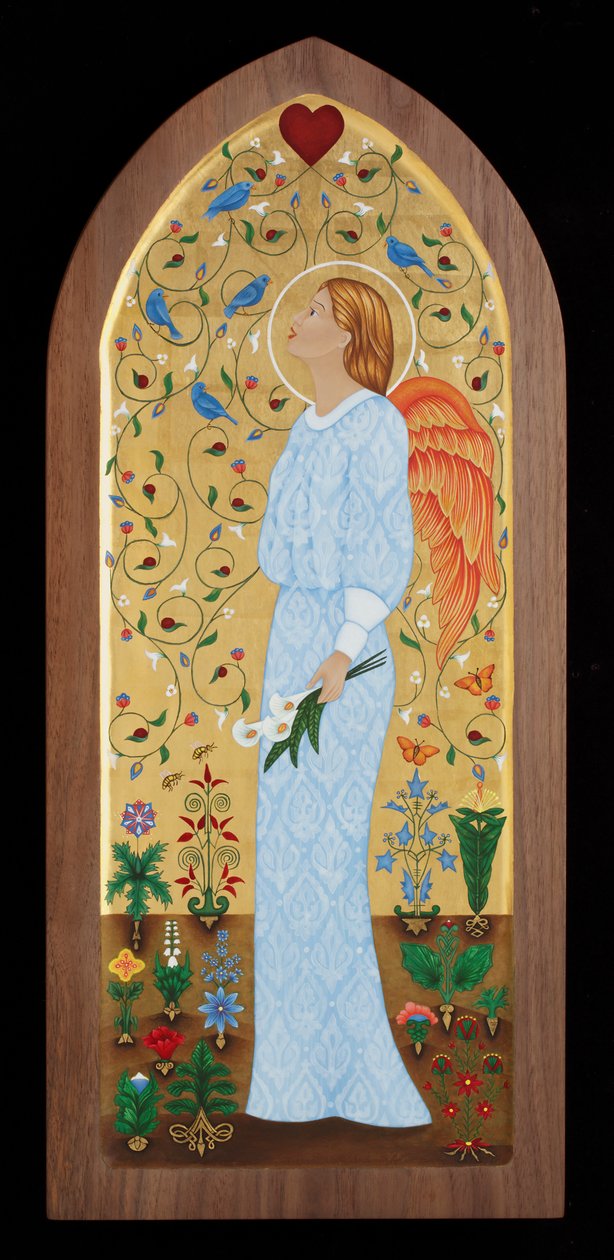 Garden Angel, 2015 (äggtempera och 24k guld på trä) av Jodi Simmons
