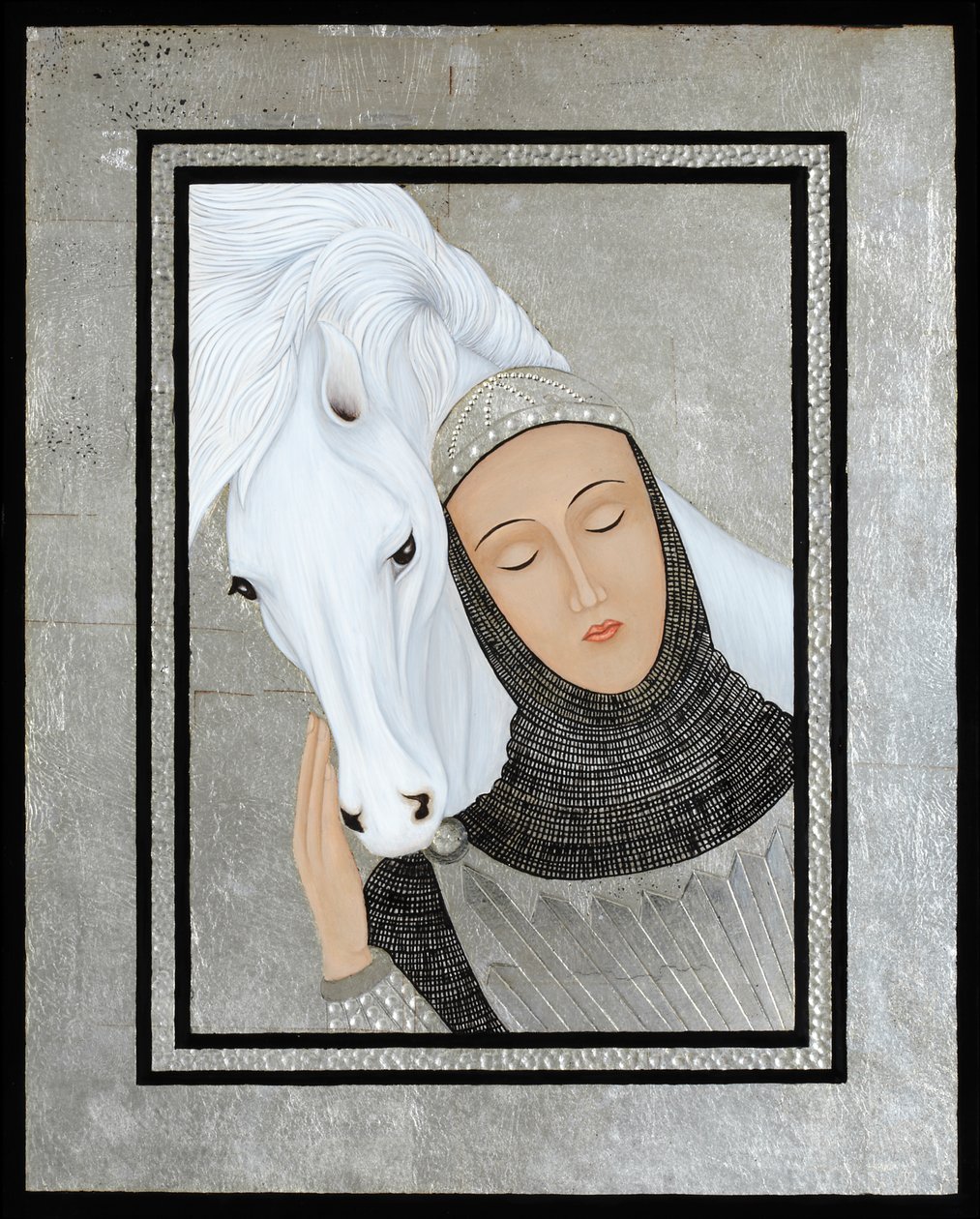 Joan Gathers Strength, 2017 (äggtempera och sterlingsilver på trä) av Jodi Simmons