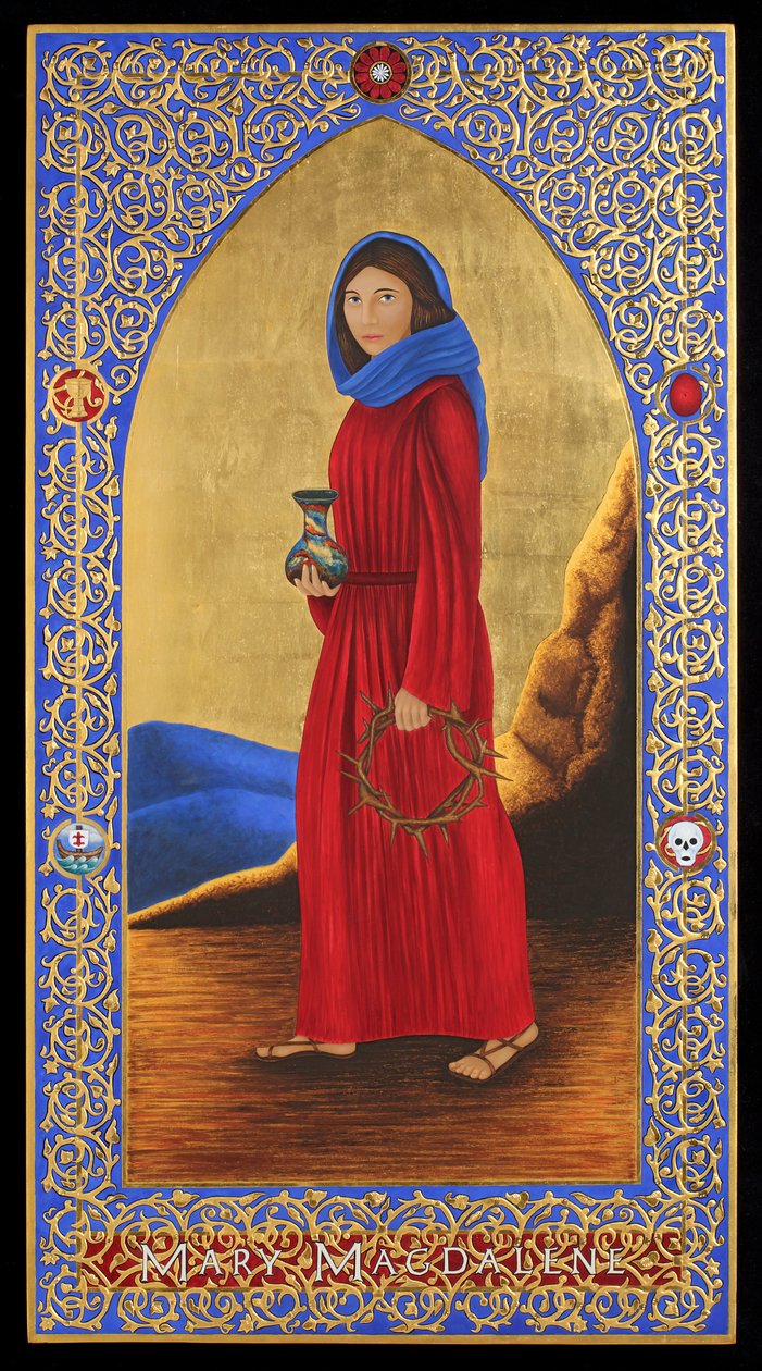 Mary Magdalene, 2016 (äggtempera och 24k guld på trä) av Jodi Simmons