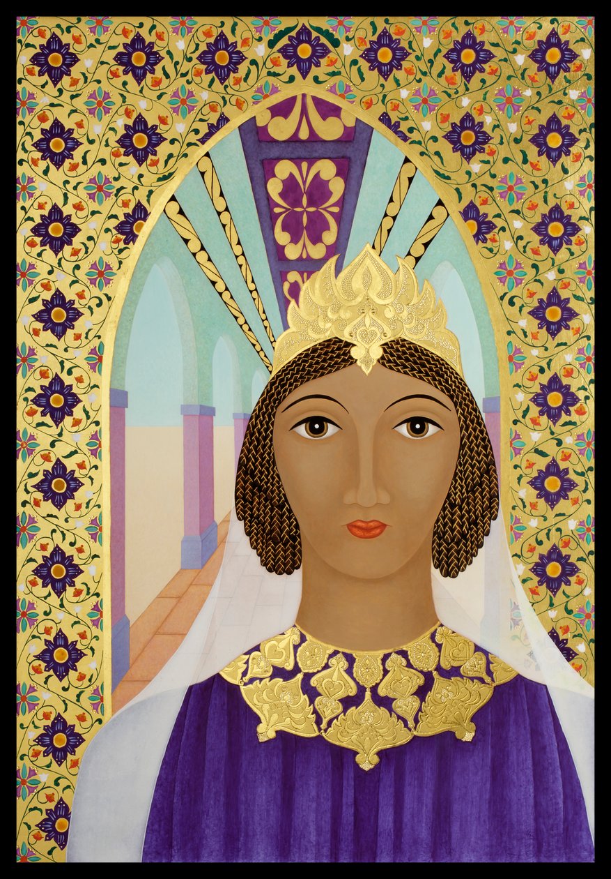 Drottning Ester, 2014 (äggtempera och 24k guld på trä) av Jodi Simmons