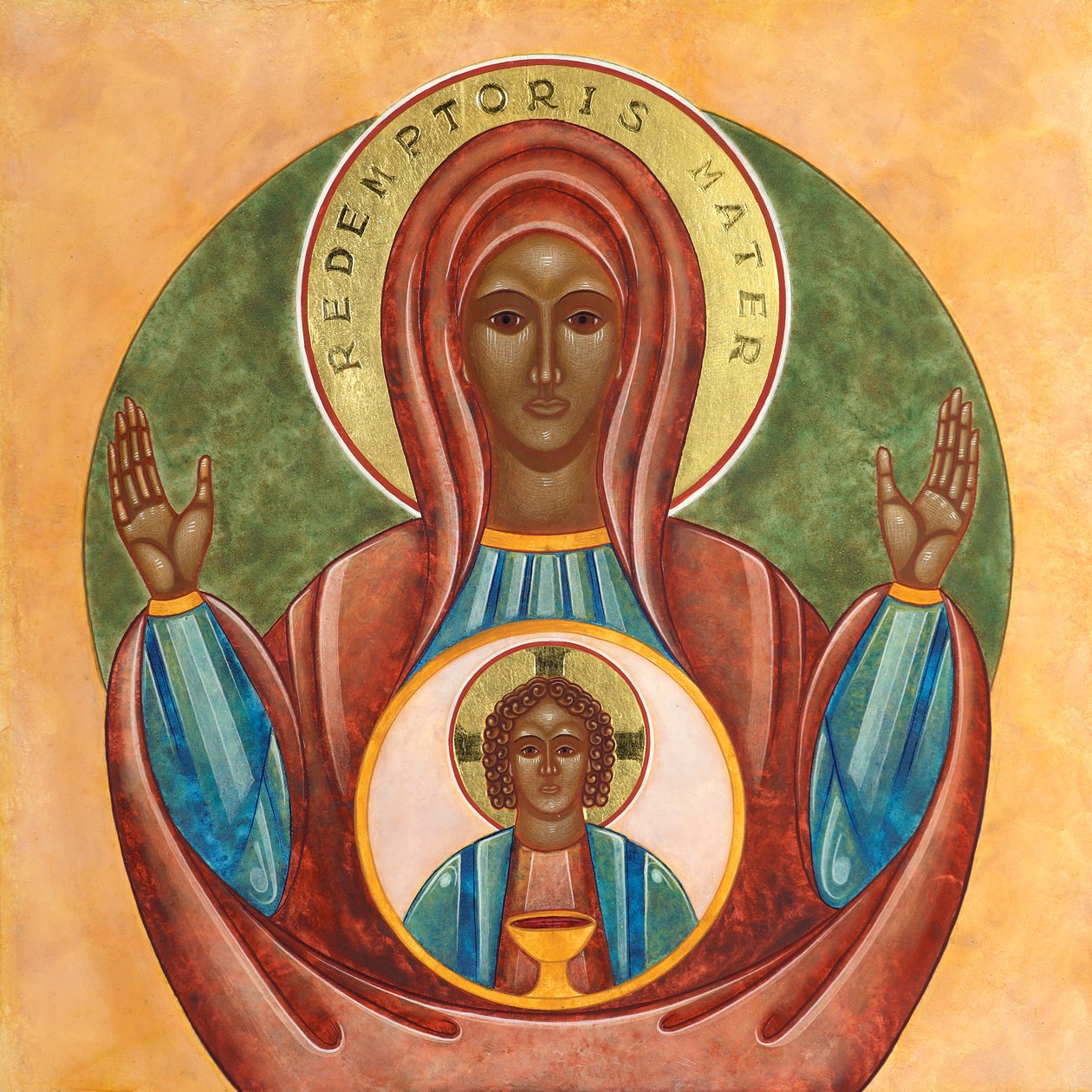 Redemptoris Mater, 2010 (äggtempera och 24k guld på trä) av Jodi Simmons