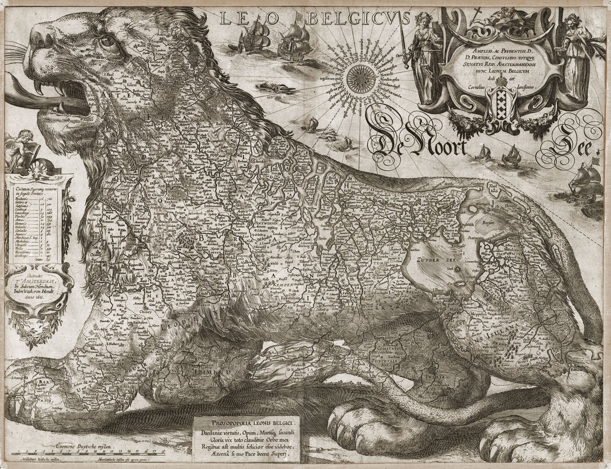 Leo Belgicus - karta över de låga länderna (1611) av Jodocus Hondius
