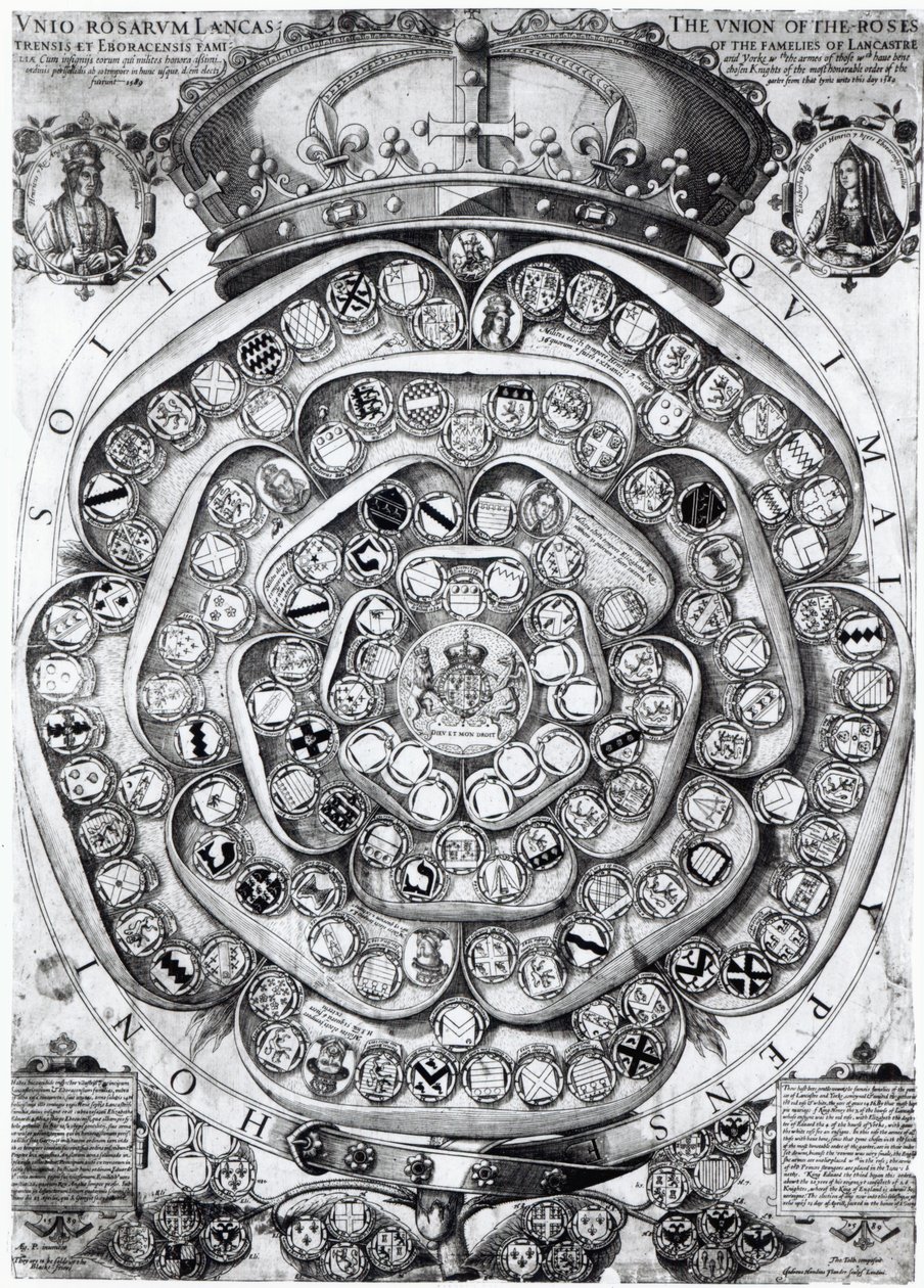 The Union of the Roses of the Familys of Lancaster and York, 1589 (plåtgravyr) av Jodocus Hondius
