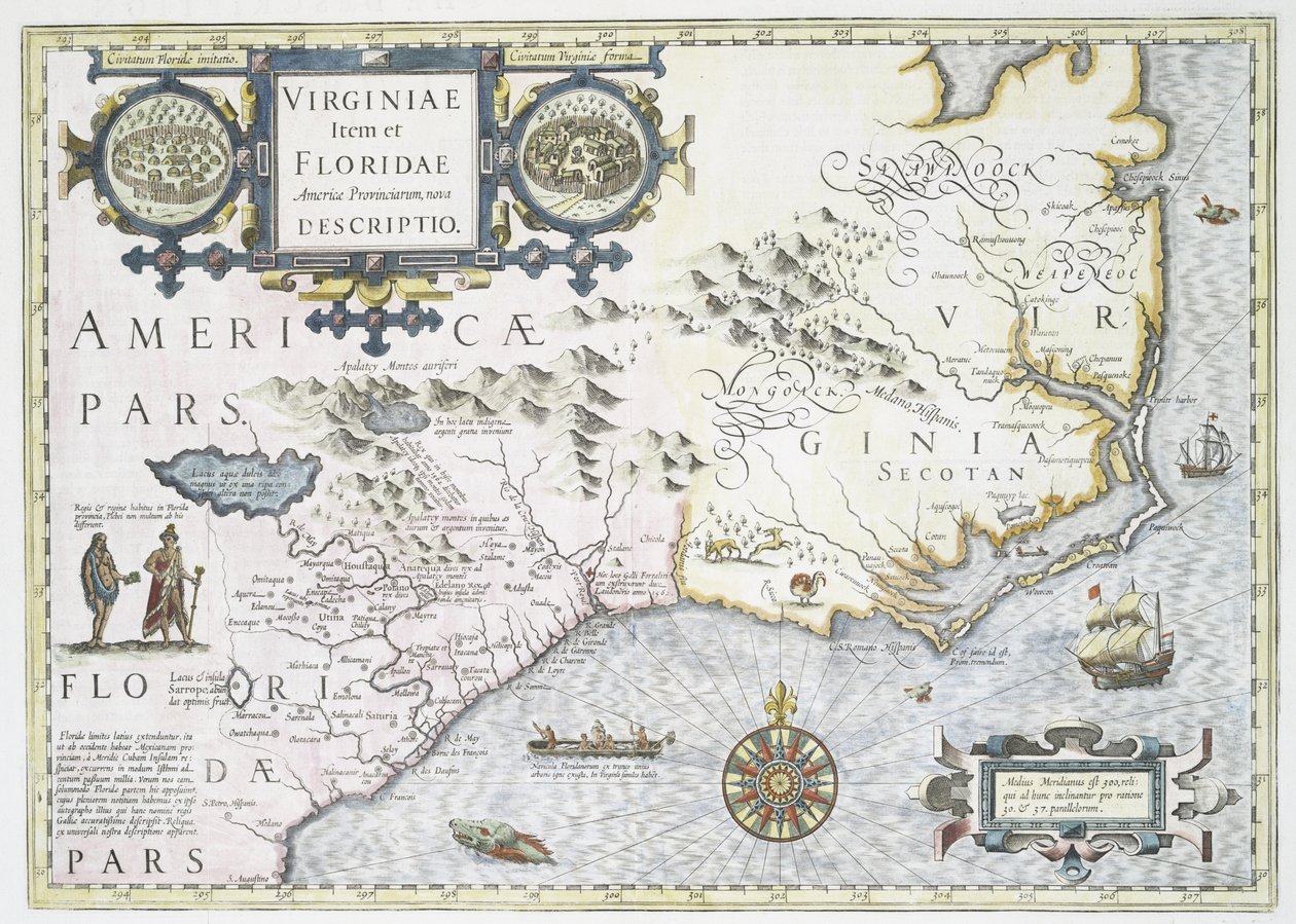 En ny beskrivning av provinserna Virginia och Florida i Amerika, 1636 av Jodocus Hondius