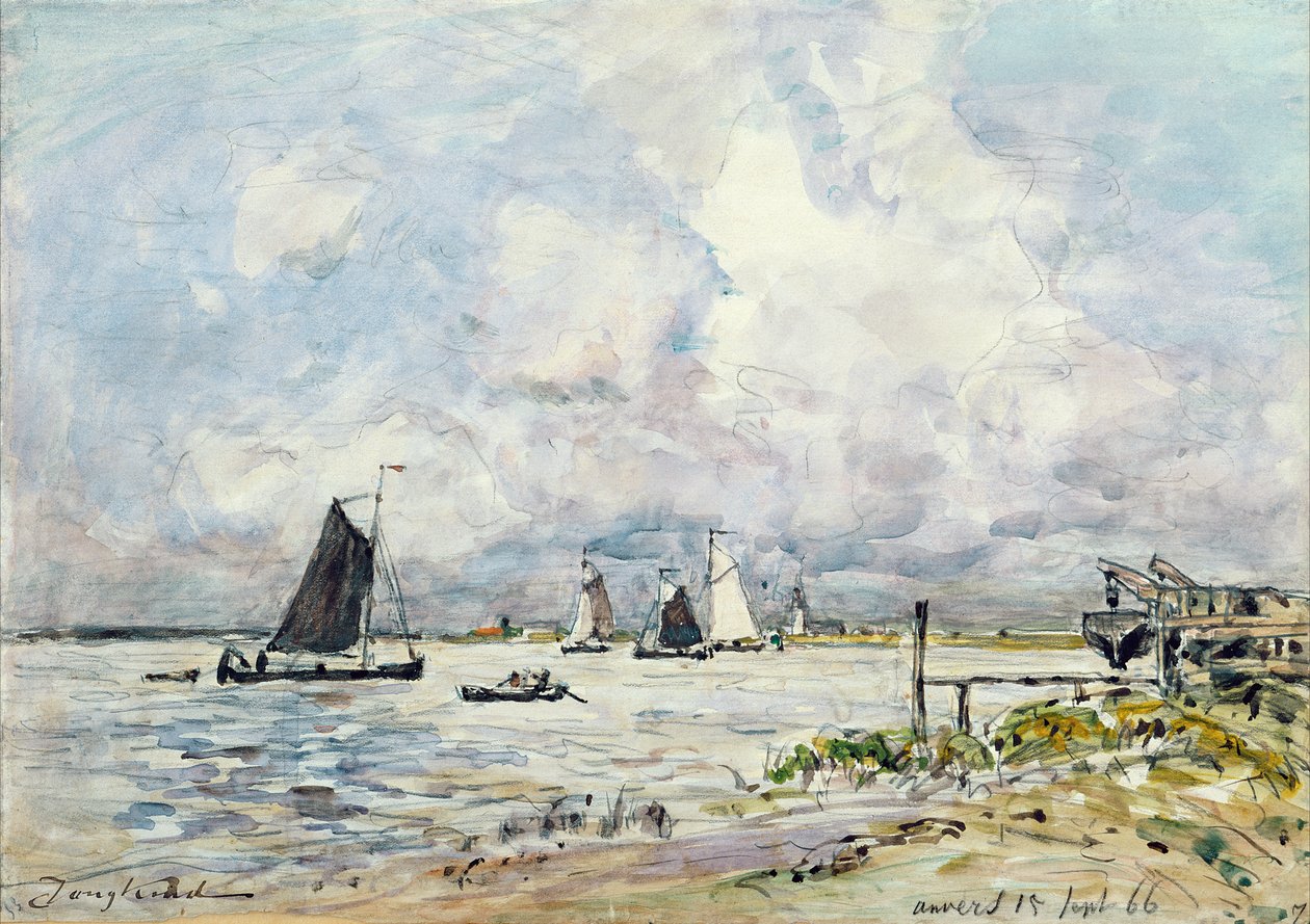 En landningsplats på eskorten, 1866 av Johan Barthold Jongkind