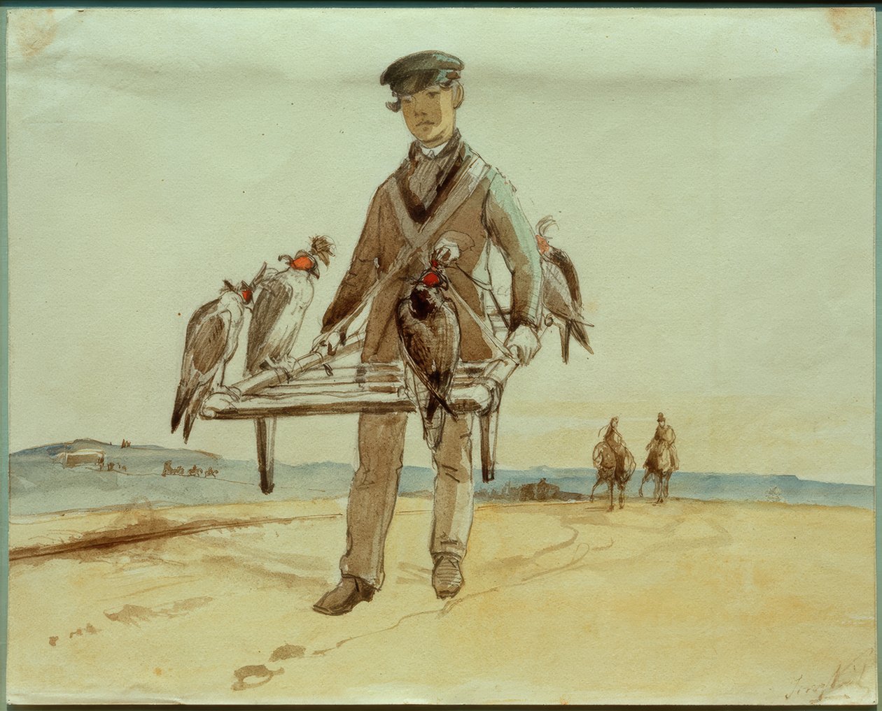 Falkner med falken i Het Loo vid Apeldoorn av Johan Barthold Jongkind