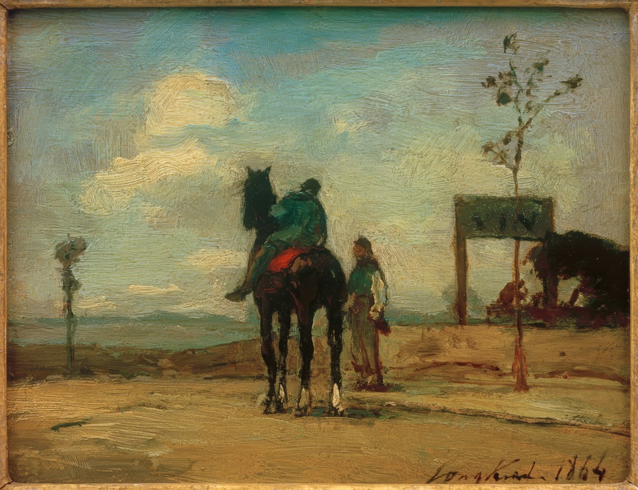 Ryttare och figur i landskap av Johan Barthold Jongkind
