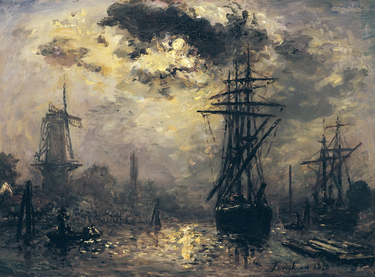 Utsikt över hamnen, eller väderkvarnarna i Rotterdam, 1870 av Johan Barthold Jongkind
