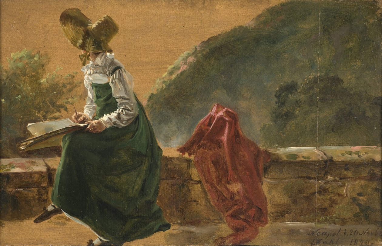 Prinsessan Caroline Amalie skissar i Neapel. Studie, 1820 (olja på papper monterad på kartong) av Johan Christian Dahl