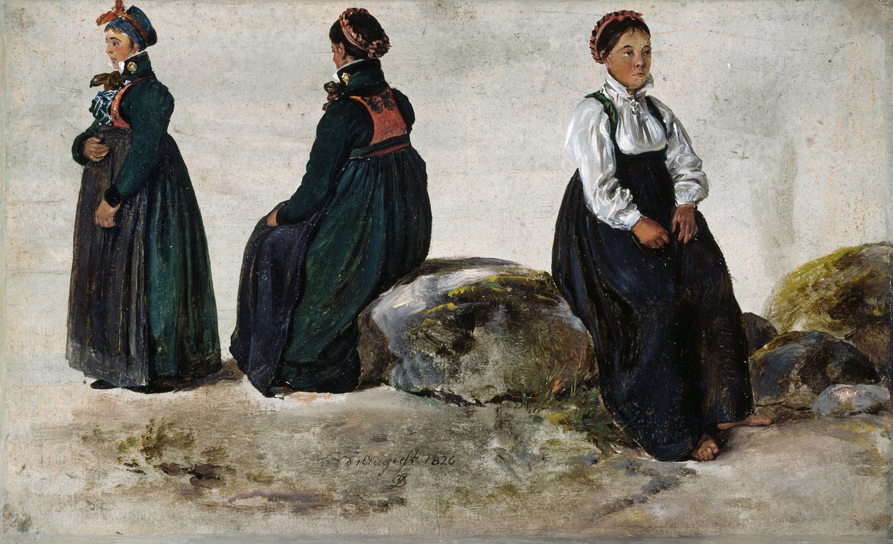 Studier av kvinnliga dräkter från Luster in Sign av Johan Christian Dahl