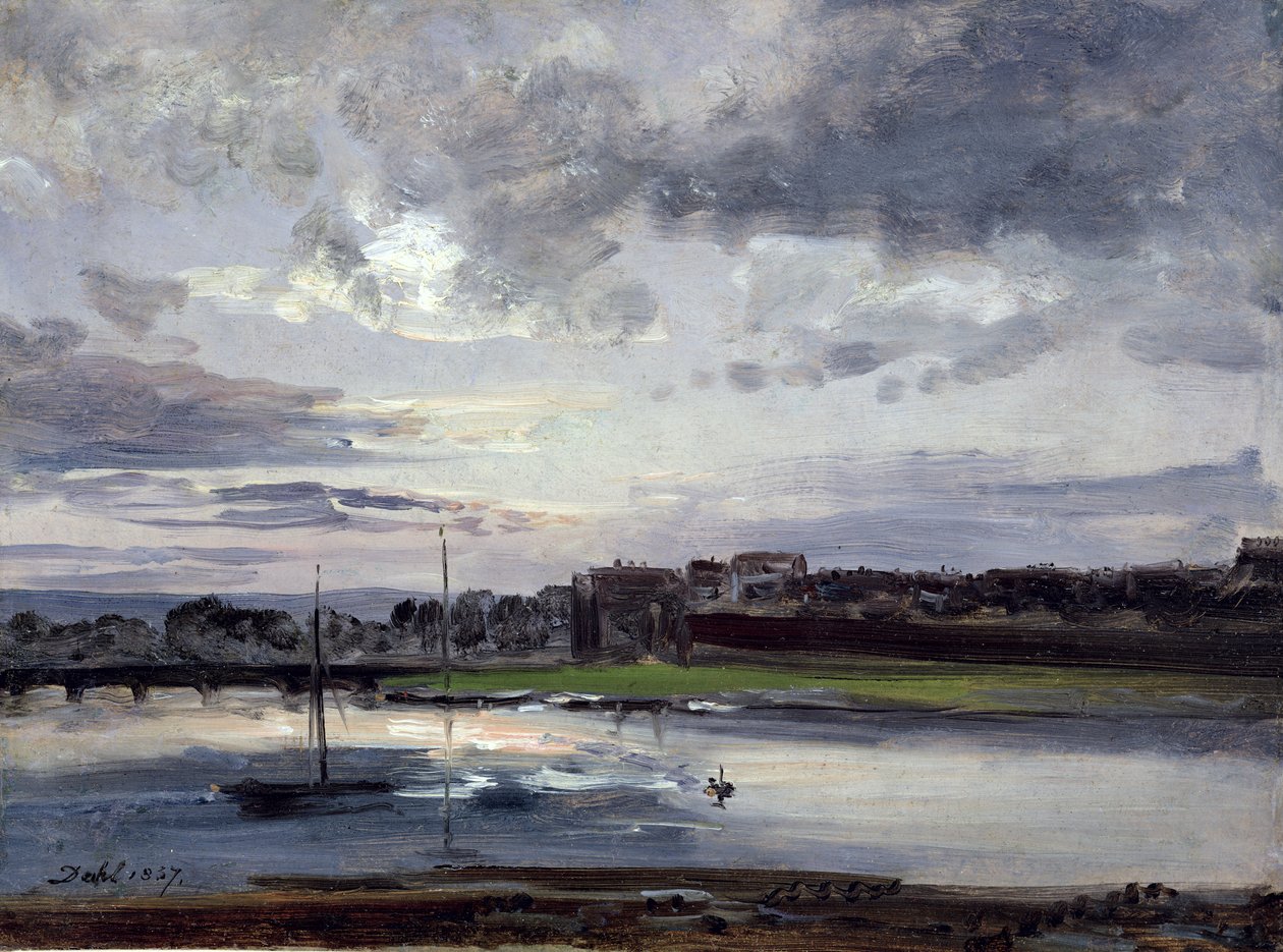 Elbe och den nya staden, Dresden, i kvällsljuset, 1837 (olja på papper) av Johan Christian Dahl