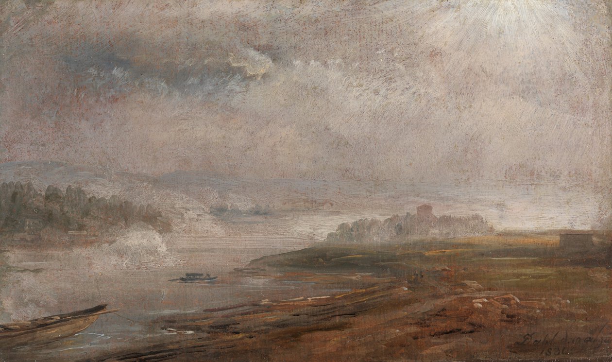 Elbe på en dimmig morgon av Johan Christian Dahl