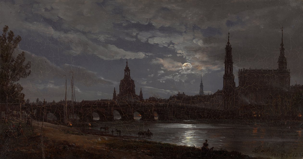 Utsikt över Dresden i månsken av Johan Christian Dahl