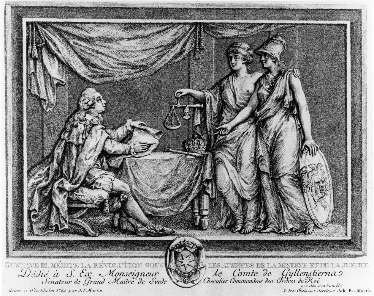 Gustave III överväger revolutionen under Minervas och rättvisans beskydd, 1784 av Johan Fredrik Martin