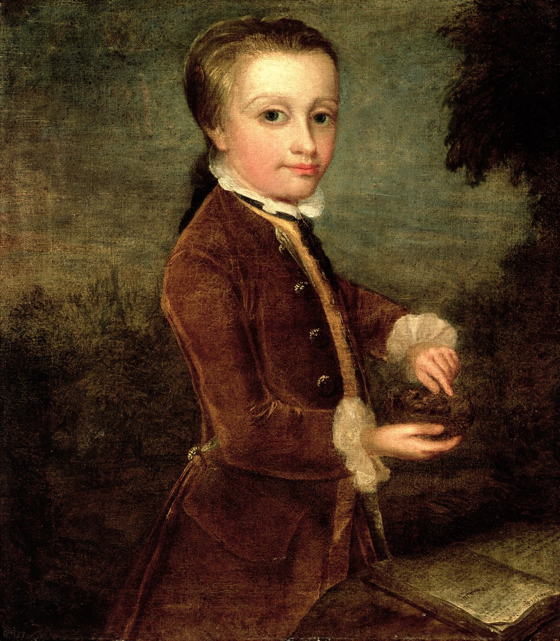 Porträtt av Wolfgang Amadeus Mozart (1756-91) åtta år, med ett fågelbo, 1764-65 av Johan Joseph Zoffany
