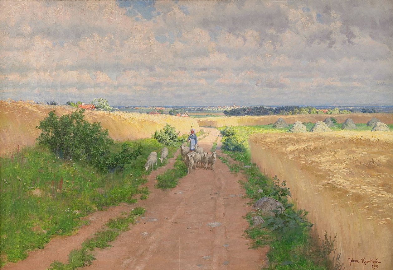  Vallflicka i sommarlandskap av Johan Fredrik Krouthen