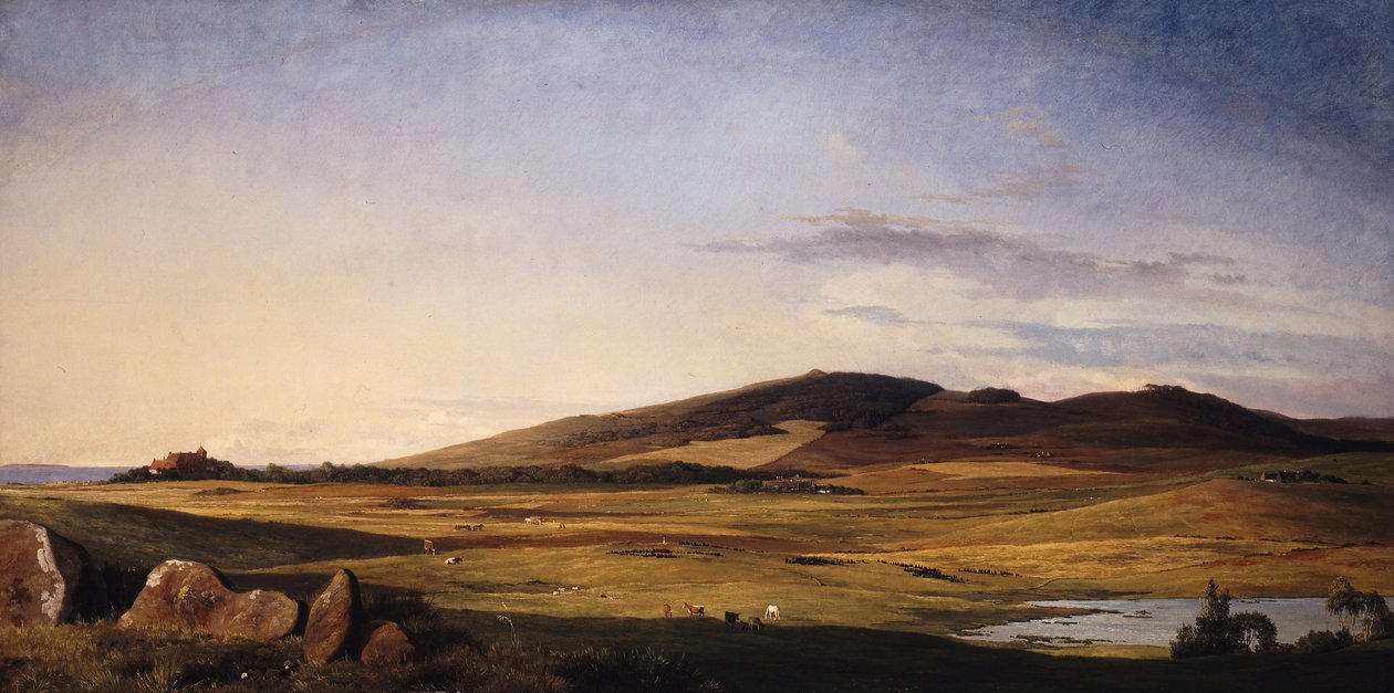 Landskapet på Själland. Utsikt från Bjerresø Mark mot Vejrhøj och Dragsholm herrgård av Johan Thomas Lundbye