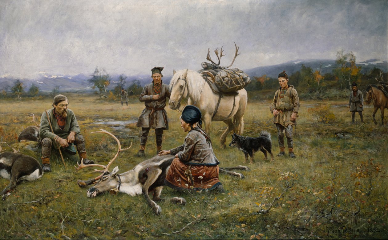 Lapparna samlar skjutna renar, 1892 av Johan Tiren
