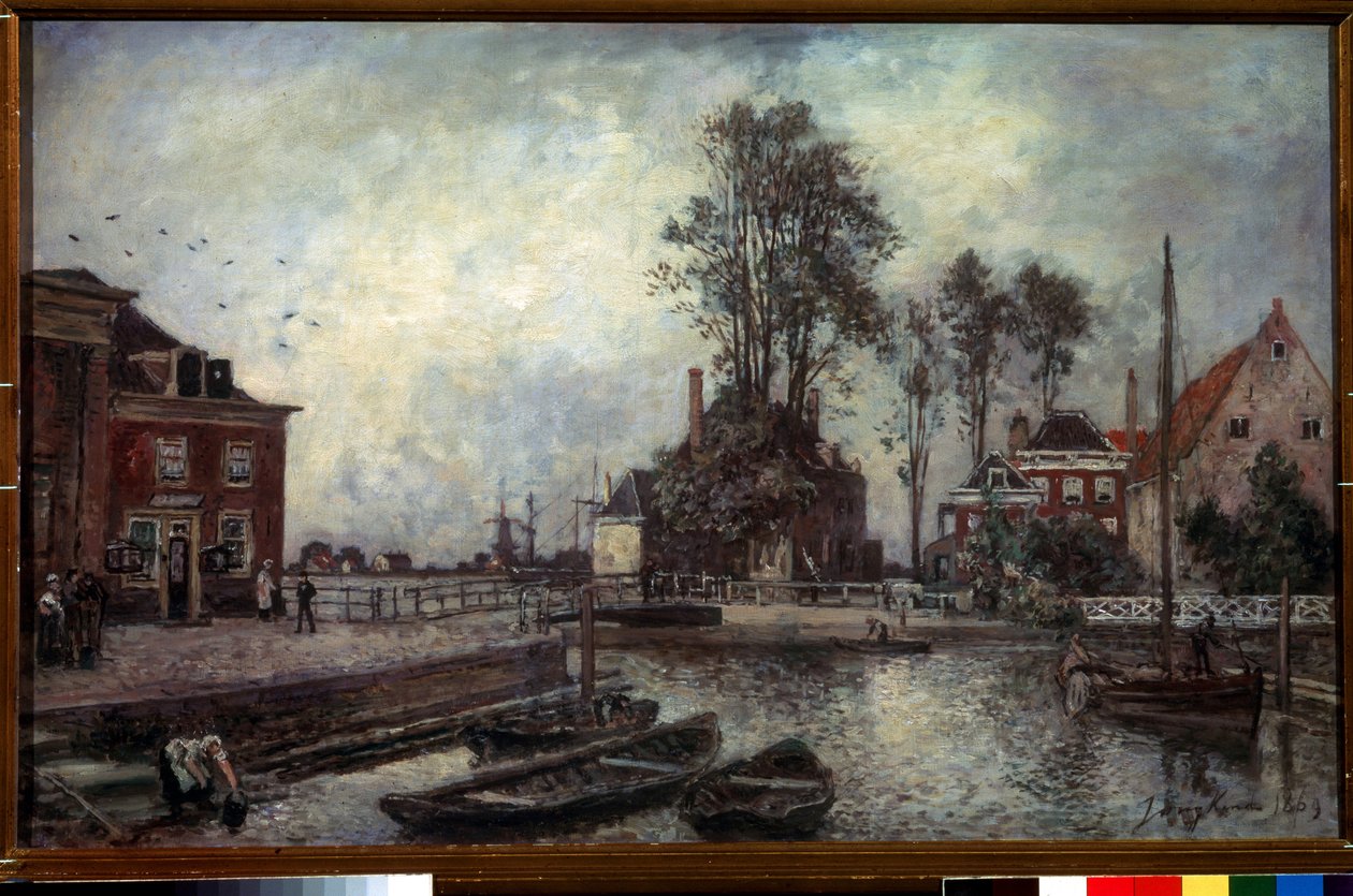 Kanalkaj (En kanalvall). Målning av Johan Barthold Jongkind (1819-1891) av Johan Barthold Jongkind