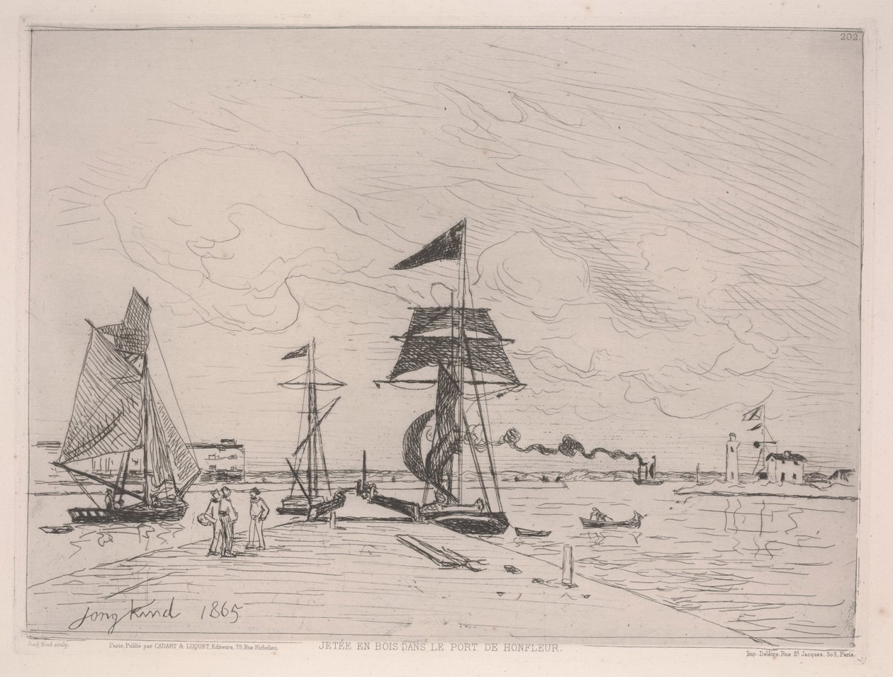 Träpir i hamnen i Honfleur av Johan Barthold Jongkind