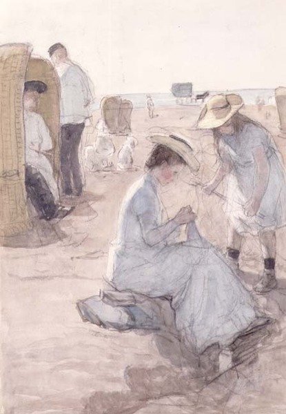 Strandscen i Scheveningen (akvarell) av Johan Antonio de Jonge