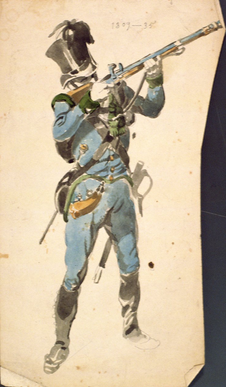 En skytt i de österrikiska jägarna, den nationella elitens prestigekår, 1835 (akvarell) av Johan Baptiste Heinefetter