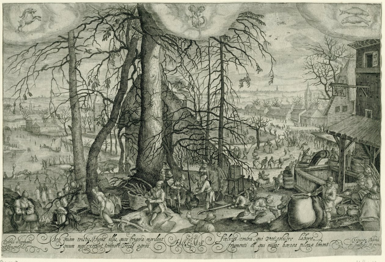 Vinterlandskap med vinteraktiviteter Hiems (titel på objekt) Four Seasons (serietitel) av Johan Barra