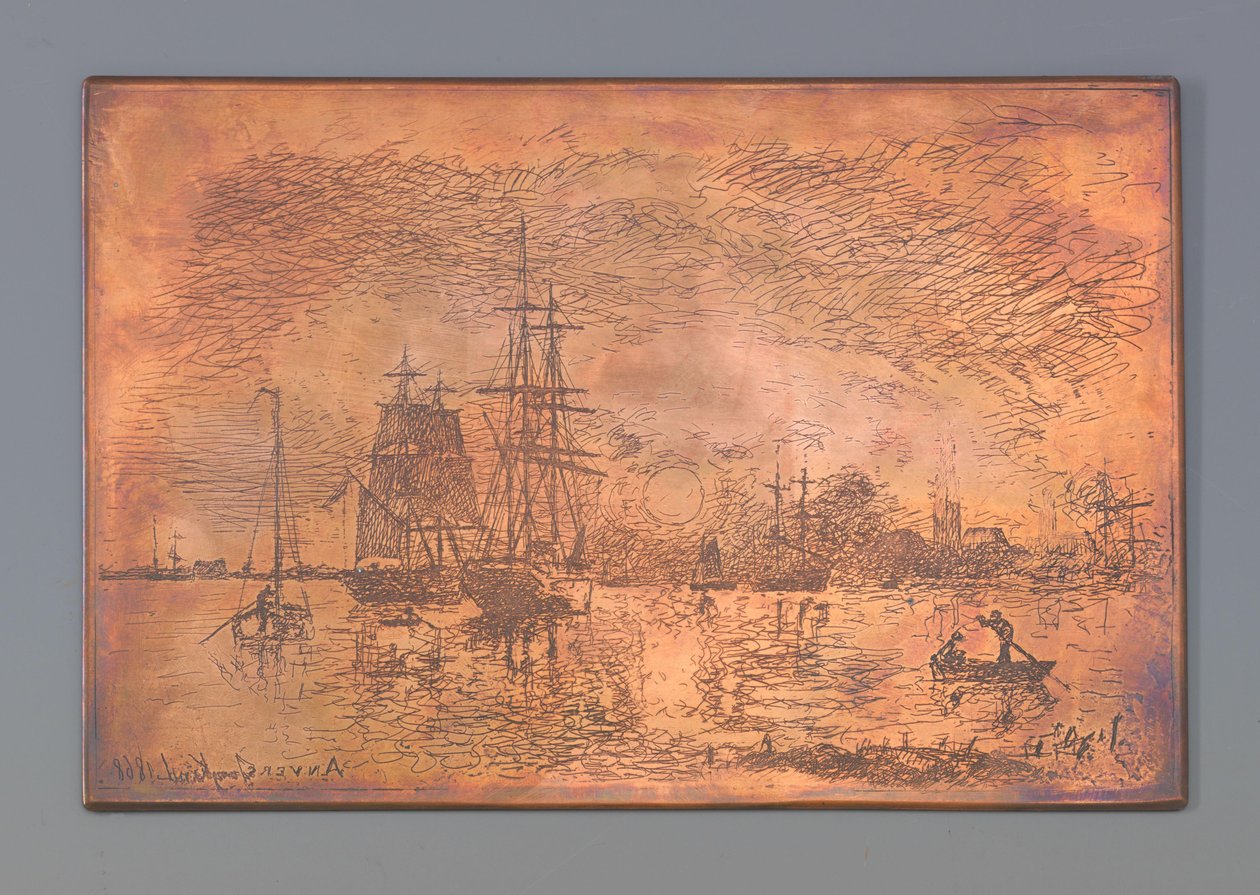 Antwerpens hamn av Johan Barthold Jongkind (signed by artist)
