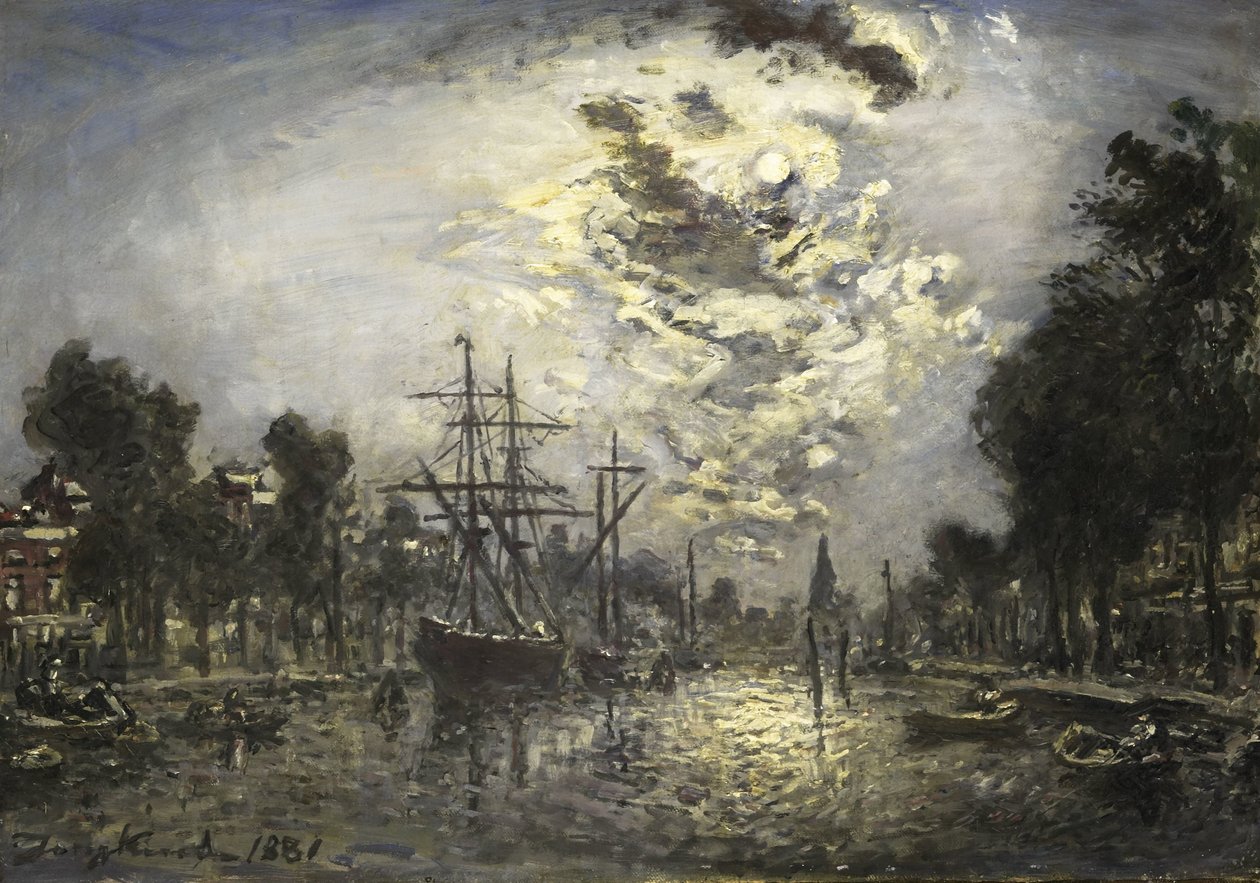Rotterdam i månskenet av Johan Barthold Jongkind (signed by artist)