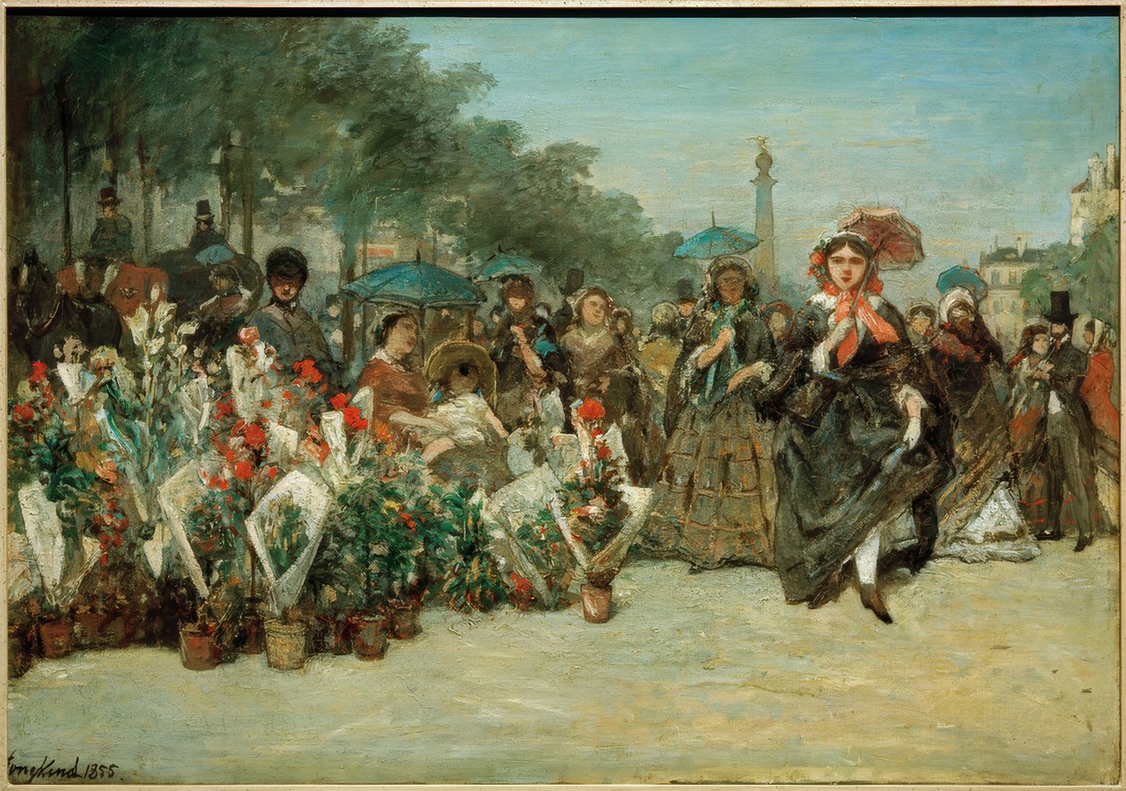 Blomstermarknad på Richard-Lenoir Boulevard av Johan Barthold Jongkind