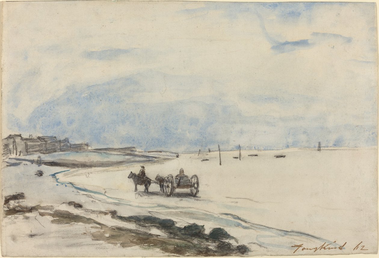 Vagn på stranden vid Etretat, 1862. av Johan Barthold Jongkind