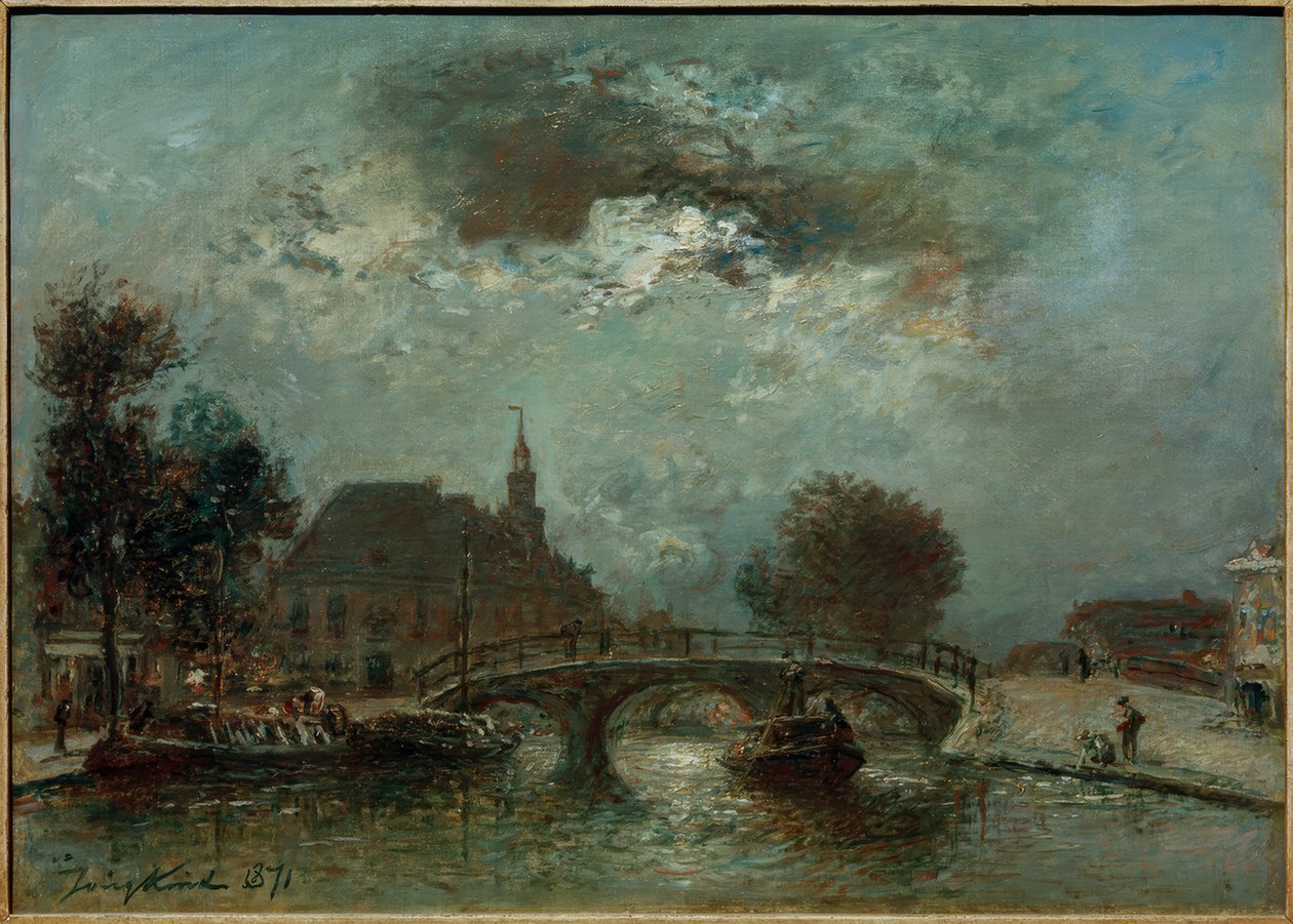 De gamla kvinnorna och barnen huserar på Spui i Haag av Johan Barthold Jongkind